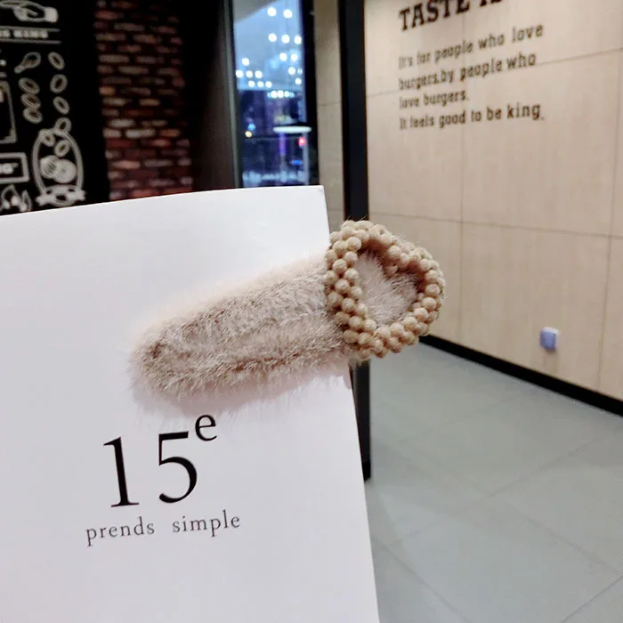 Korea Winter Soft Plush Love heart Hair Accessory Faux Rabbit Fur Waterdrop Hairpin Hair Clips for Lady Women Hair Barrettes