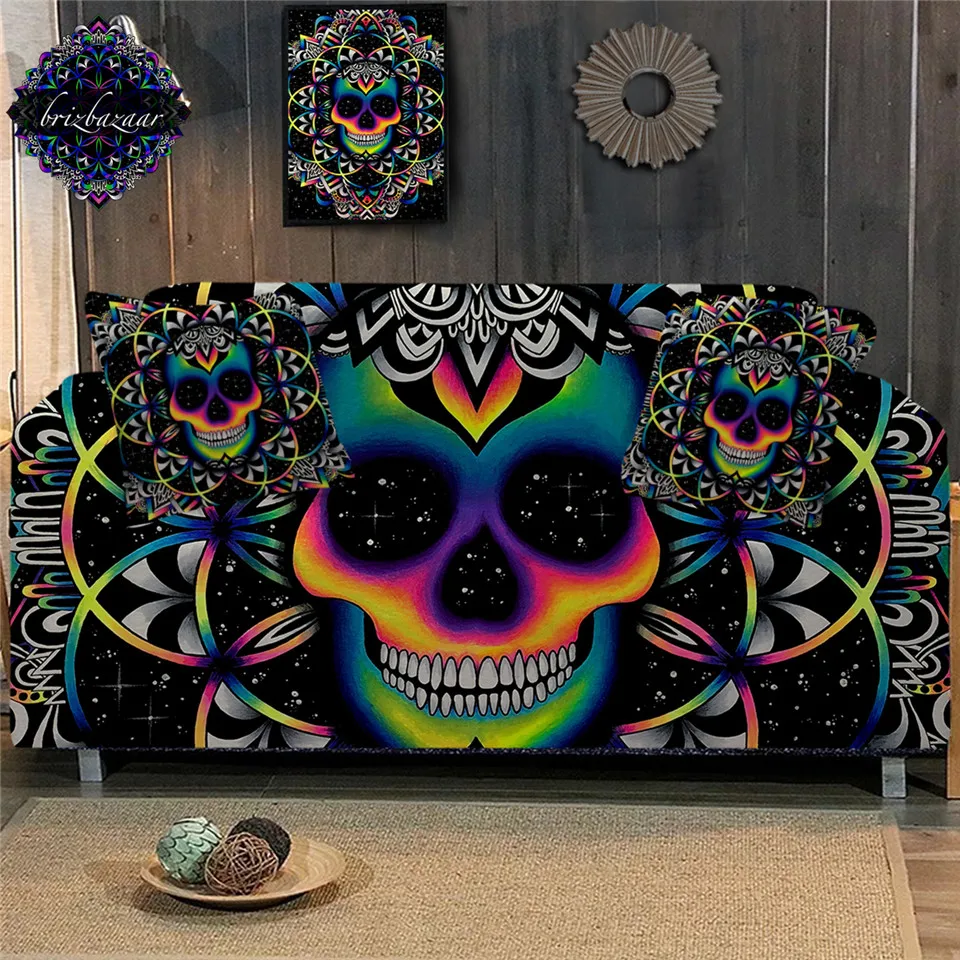 Chaos by Brizbazaar Sofa Cover Colorful Skull Elastic Slipcover Galaxy Gothic Chair Protector Universe Stretch Couch | Дом и сад