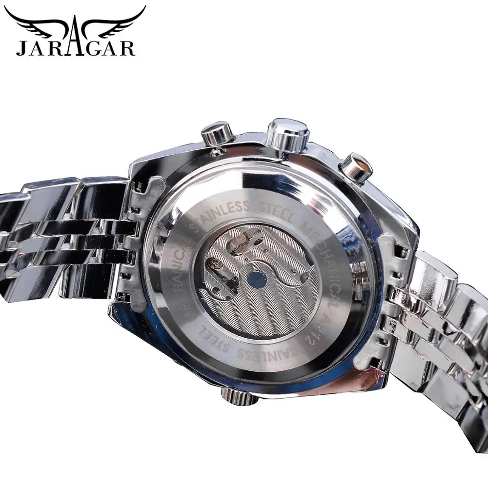 Jaragar Черный Tourbillon Мужские часы автоматический большой циферблат светящаяся Дата дисплей из нержавеющей стали ремешок механический стимпанк Relogio