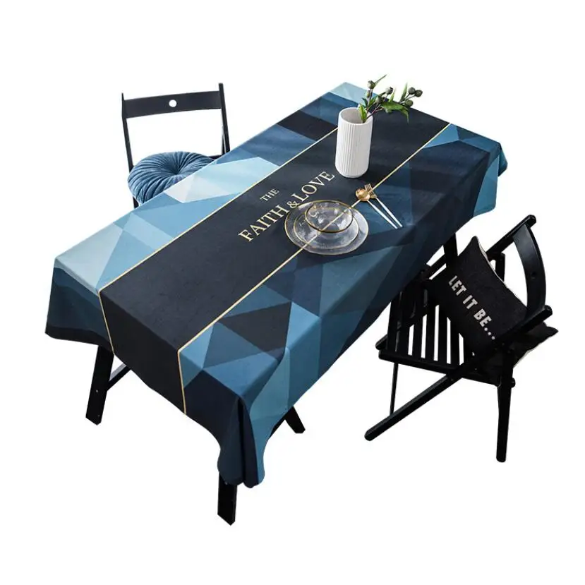 002 New Luxury Velvet Table Cloth Decorative Geometric Print Navy Blue Tablecloth Dining Table Cover Mantel Gold Obrus ZC088 - Цвет: 002