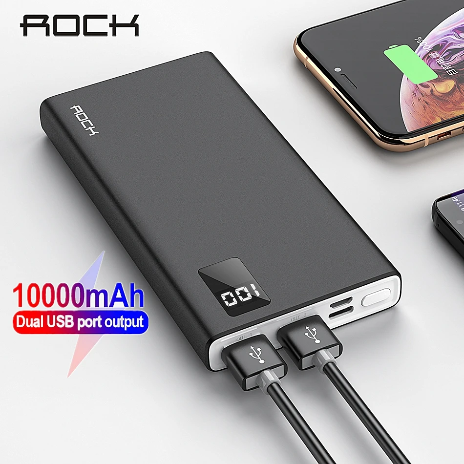 Cena ROCK Power Bank dla xiaomi mi iPhone mi ni cyfrowy Powerbank 10000mAh Slim Powerbank zewnętrzna ładowarka do baterii szybkie ładowanie