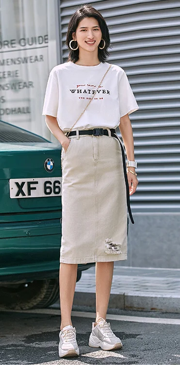 Amii очень простая Европейская модная футболка женская летняя новая куртка с круглым вырезом и вышитыми буквами
