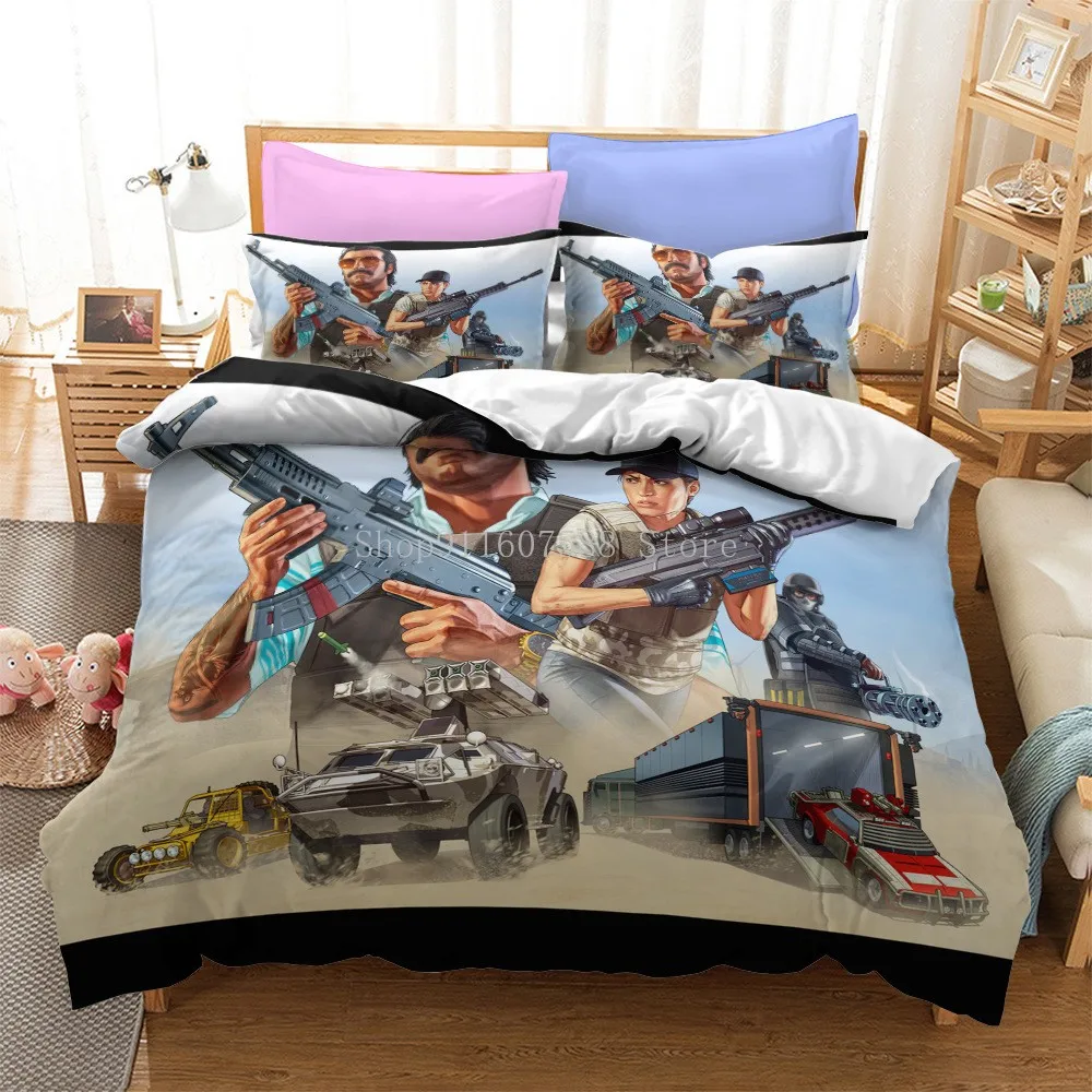 Video Game GTA V Bedding Set 3D Prints Duvet Covers Grand Theft Auto Single Bed Cover Set Bed Linen For Boys Adults Home Decor 4