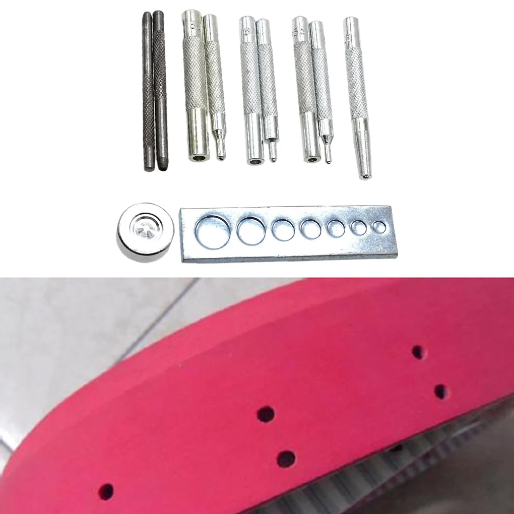 11pcs/set Metal DIY Leather Craft Tool Set Die Hole Punch Snap Fasteners Press Studs Rivet Setter Base Kit 633/655/831/201