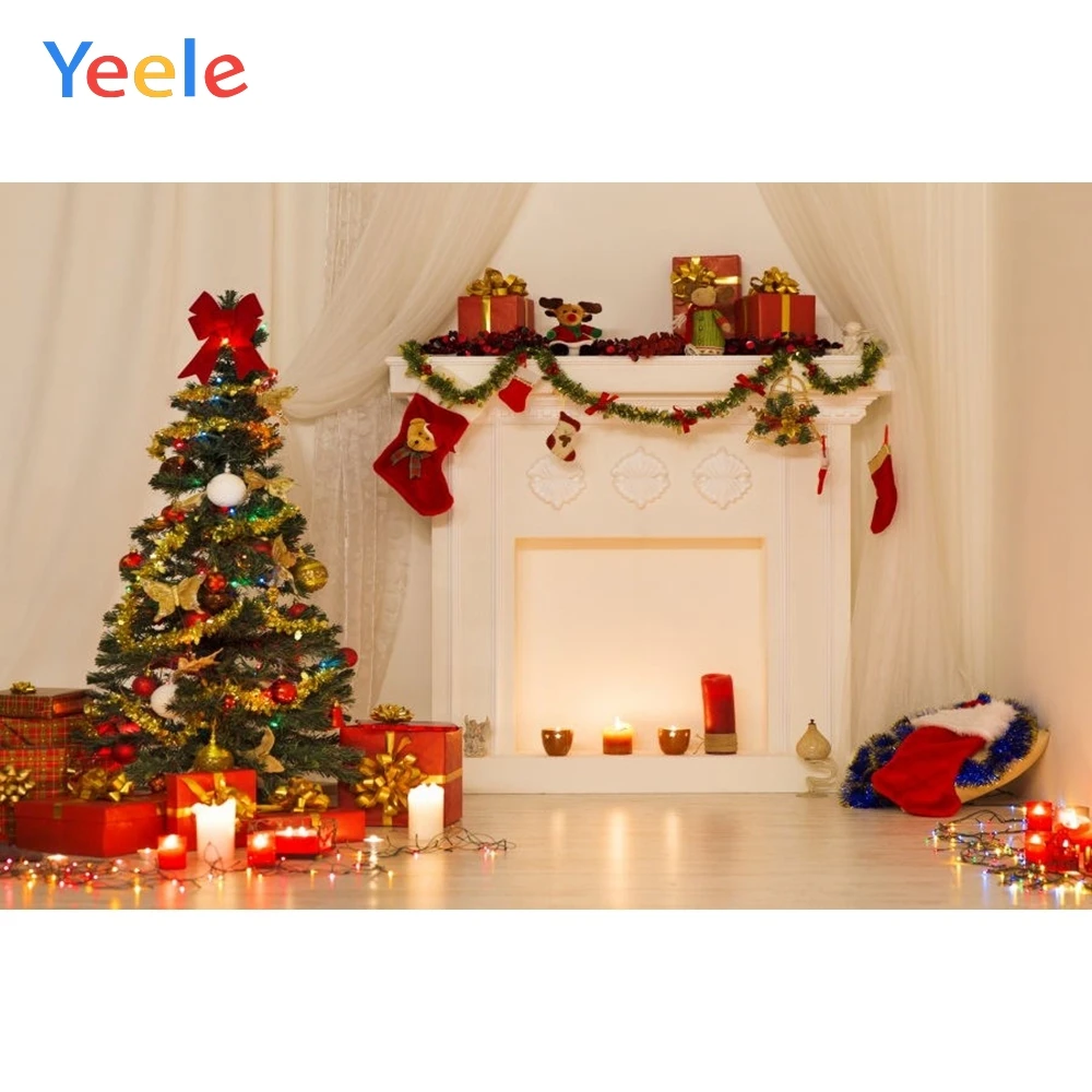 Yeele Рождественский фон дерево свеча подарок занавес Новорожденный ребенок фотография фон для фотостудии Фотофон