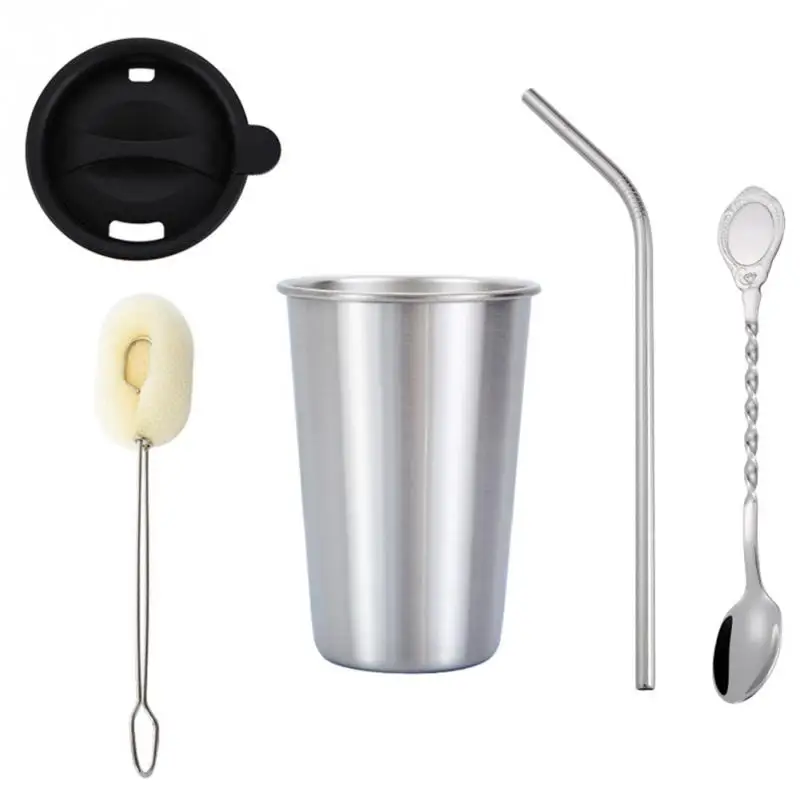 Silver 5 Pcs Home Stainless Steel Cold Drink Beer Cup Set Bar Gift Tableware Easy Clean - Цвет: Silver
