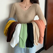 2021 Basic B-neck Solid Autumn Winter Pullover Women Female Knitted Ribbed Sweater Slim Long Sleeve Badycon High Quality Sweater