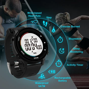 

Digital Activity Tracking Watch with Heart Rate Monitor Pedometer Stopwatch Timer Waterproof 50M for Outdoor Sport Running