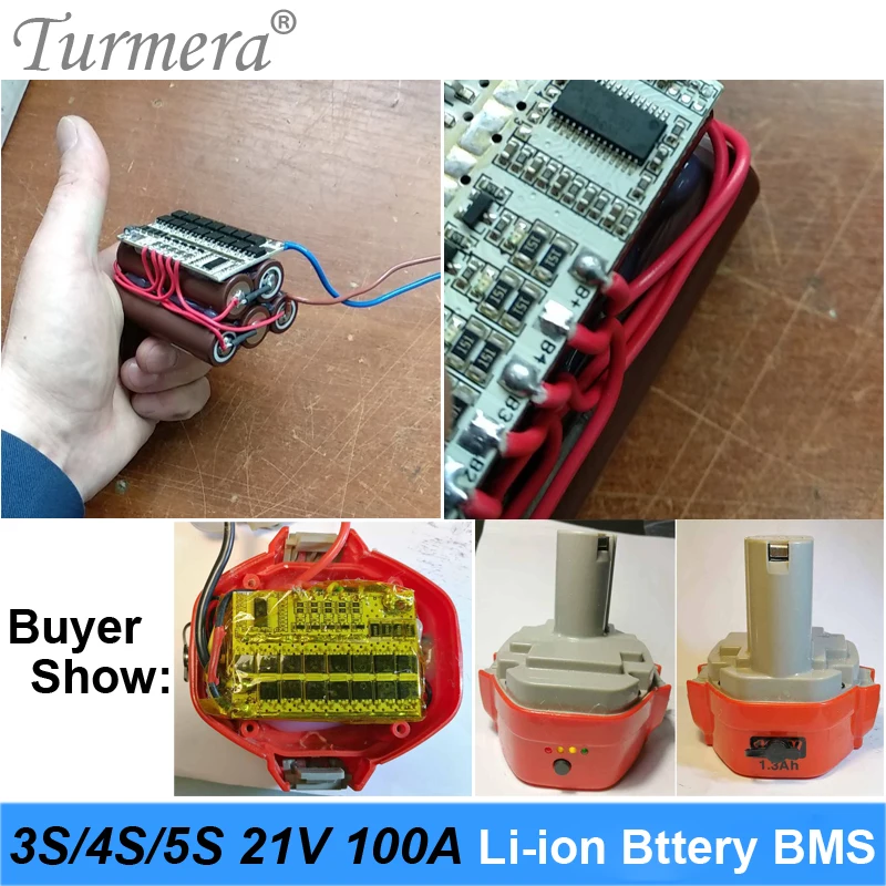 Turmera 5S 18V 21V 100A BMS Lithium Battery Board with Balanced for 21V 18V Screwdriver Shurik  and Vacuum Cleaner Battery Pack 05