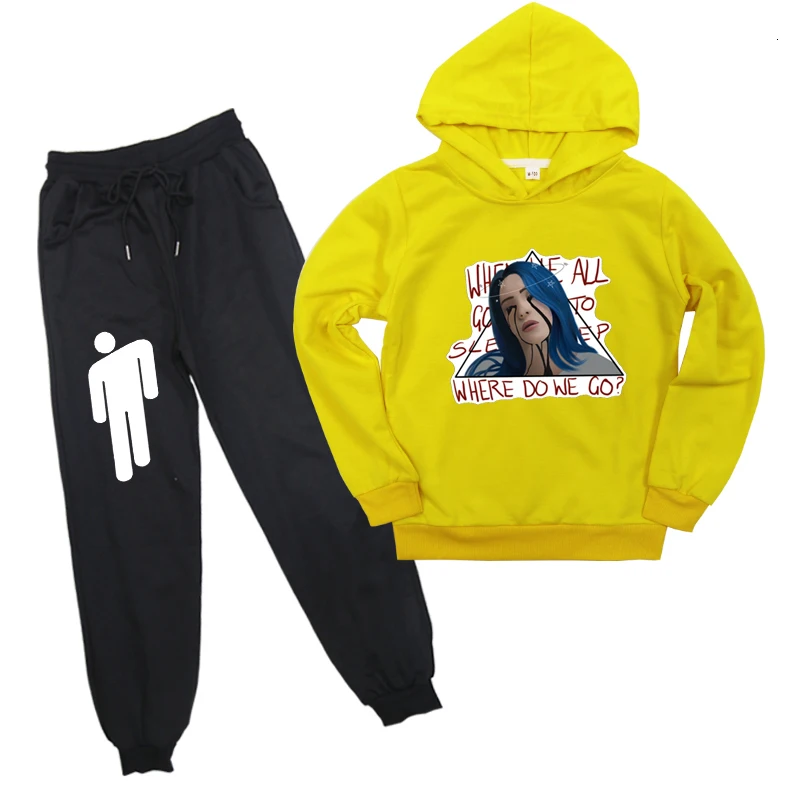 F7 Модный комплект одежды из 2 шт./компл. Billie Eilish спортивный костюм Для мужчин повседневные толстовки брюки Ropa Hombre Толстовки костюмы по доступной цене, повседневная одежда для подростков ткань - Цвет: F7