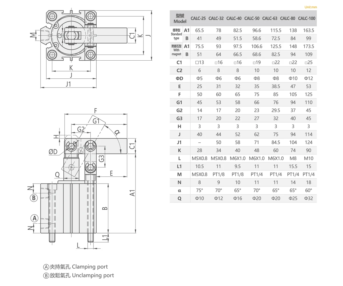 Clamptek Lever Cylinder CALC-25 CALC-32 CALC-40 CALC-50 CALC-63 CALC-80 CALC-100 H2e391188ca834af98c86a540fb9bc194r