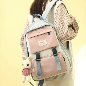 

Simple and stylish portable large capacity Colorblock backpack female schoolbag contrast color fashion college student backpack