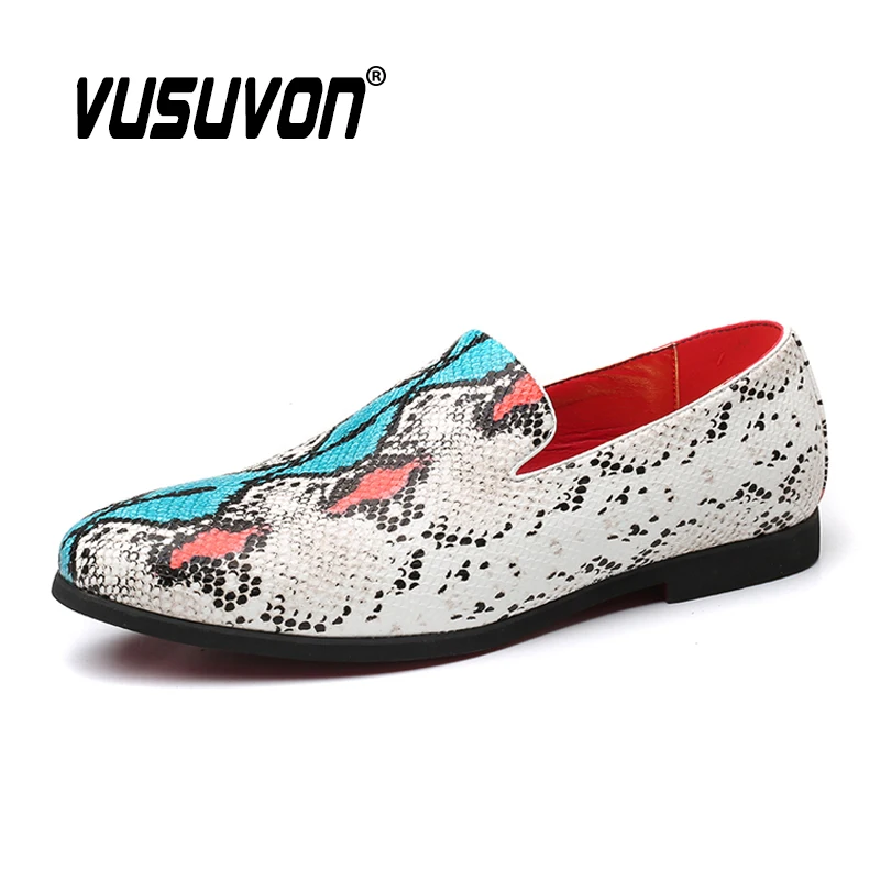Personality Shoes Men Slip On Casual Flat Fashion Breathable Snakeskin Leather Shoe Summer Loafers Big Size 48 | Обувь
