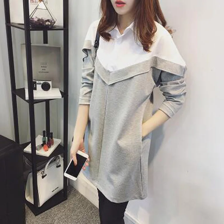 

2018 Autumn New Style Korean-style 200 Large GIRL'S Loose And Plus-sized WOMEN'S Dress Shirt Joint Mid-length Dress