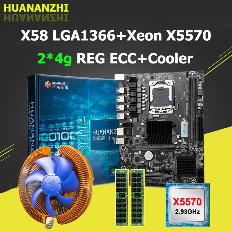 Акция HUANANZHI X58 Материнская плата USB3.0 скидка LGA1366 материнская плата с ЦП Xeon X5570 2,93 ГГц ОЗУ 8 г(2*4 г) DDR3 REG ECC