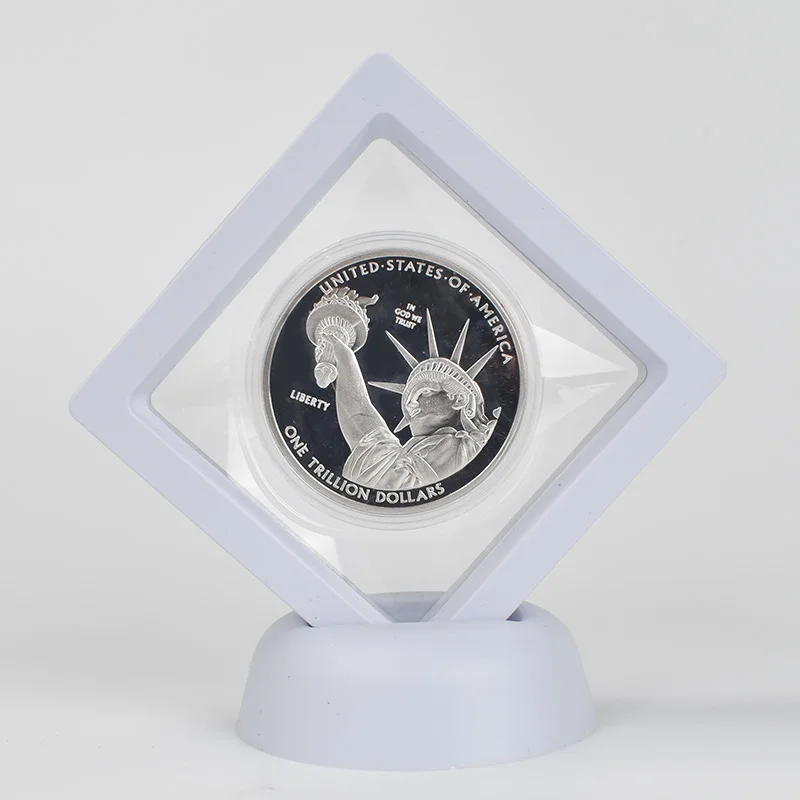 silver coin white Горячая 1 триллион долларов монета с показ чехол Подарочная коробка золото посеребренные Соединенные Штаты коллекция металлическая монета - Цвет: silver coin white