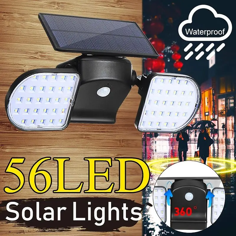 

Solar Motion Sensor Light 56 LED Solar Spotlights Adjustable Double Head for Outdoor Lighting Wall Yard Garden Garage Lamp