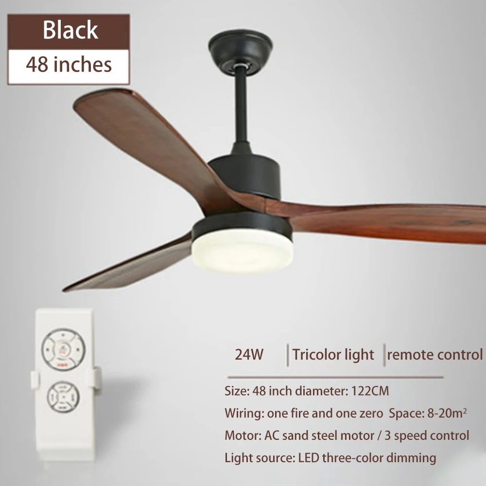 48 inch black remote 220V потолочный вентилятор с подсветкой для Гостиная светодиодный потолочный вентилятор деревянные светодиодный потолочный светильник 42 48 52 дюймовые лопатки охлаждения пульт дистанционного затемнения - Цвет лезвия: 48 inch black remote