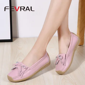 

FEVRAL New Moccasins Women Flats 2020 Summer Woman Loafers Genuine Leather Female Shoes Slip On Ballet Woman's Shoes Size 35~41