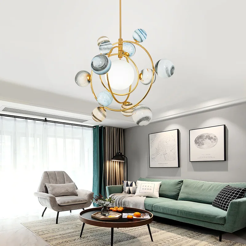 Modern Planet Galaxy Colorful Glass Pendant Light Lighting for Living Dining Room Bedroom Kitchen Bar Indoor Decoration Lamps | Лампы и