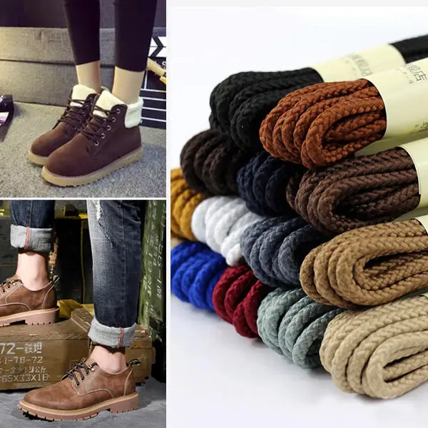 1 Pair Round Leather Martin Boot Shoelaces High-grade Metal Head Round Fashion Casual Sports Basketball Leather Shoes Lace Twist