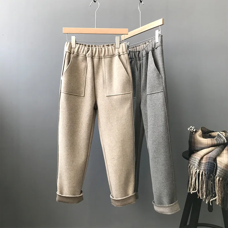 Huapate Winter Summer Pants Woman Korean Office Woolen Haren Thin England Trousers Suit High Waist Women Pantalon Bottom