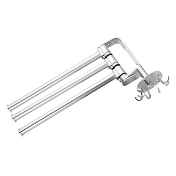 

3 Arms Mobile Multifunctional Wall Mounted Kitchen Space Saving Hanging Towel Bar Swivel Rotatable With Hooks Bathroom Storage