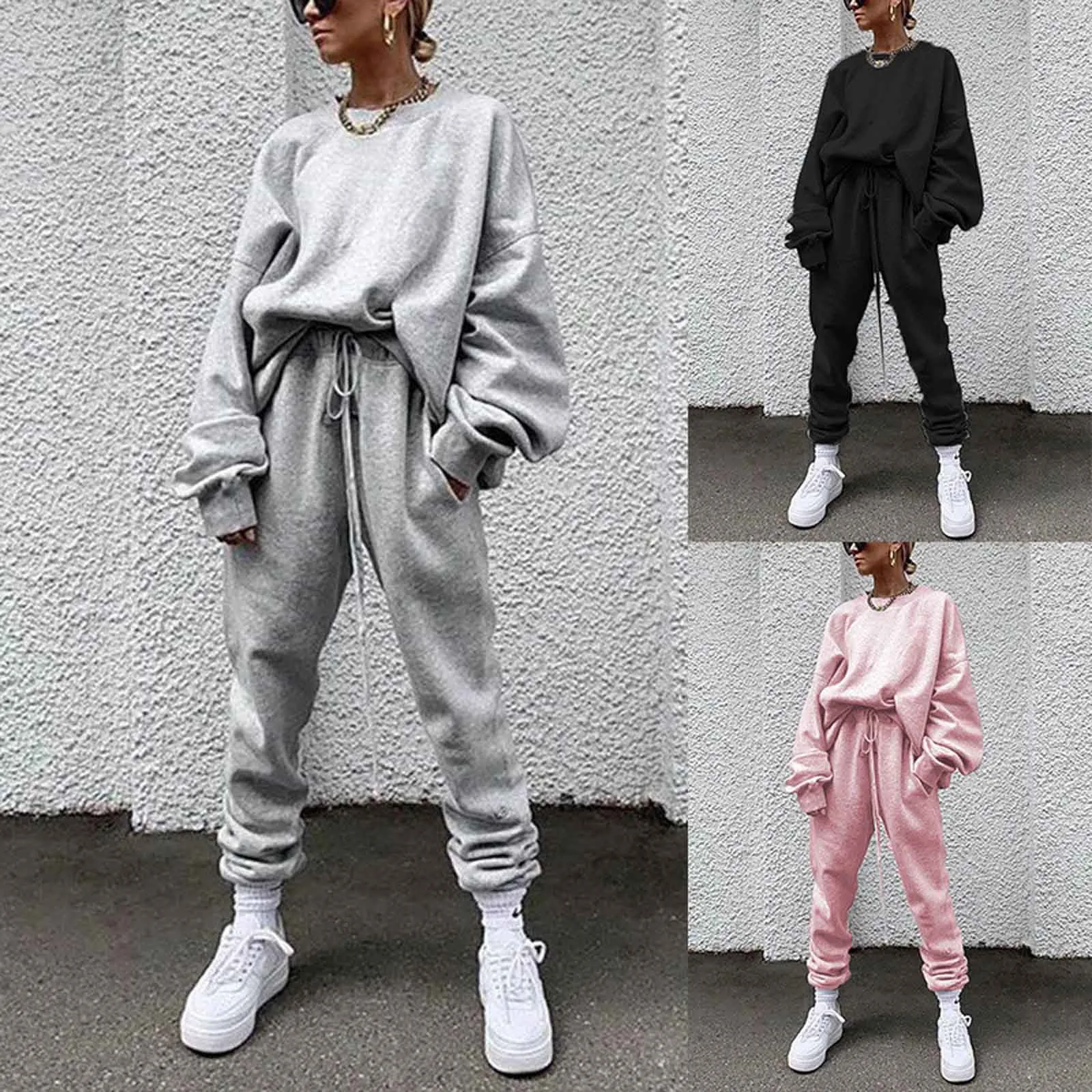 Women's Tracksuit Pullover Two Piece Set Oversized Jogger Pants Sets Female 2021 Autumn Casual Lady Sportswear Suis For Woman 1