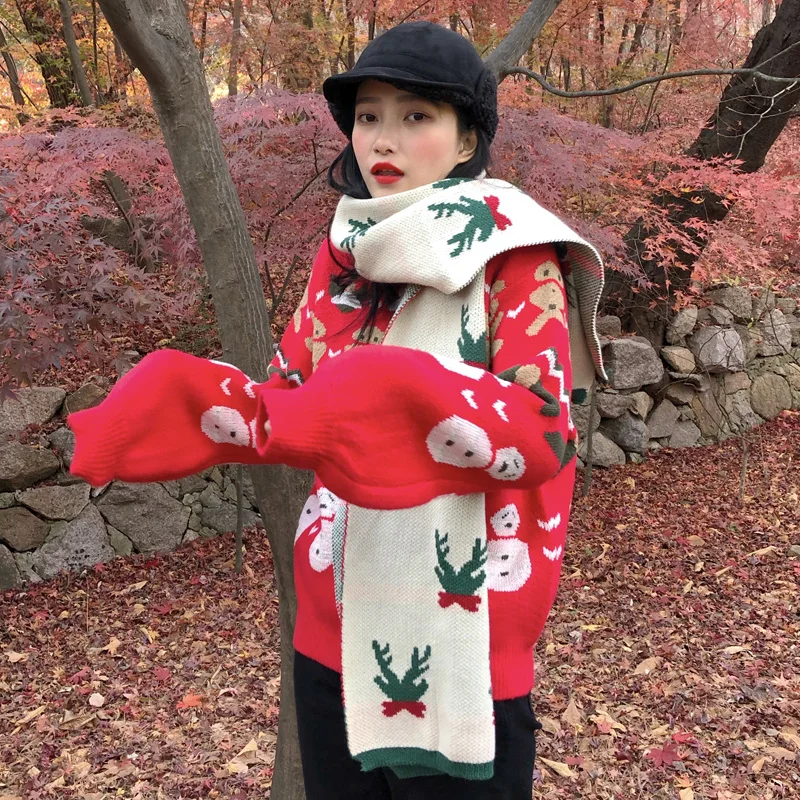winter new Korean version of lazy wind loose wild sweater sweater+ thick scarf