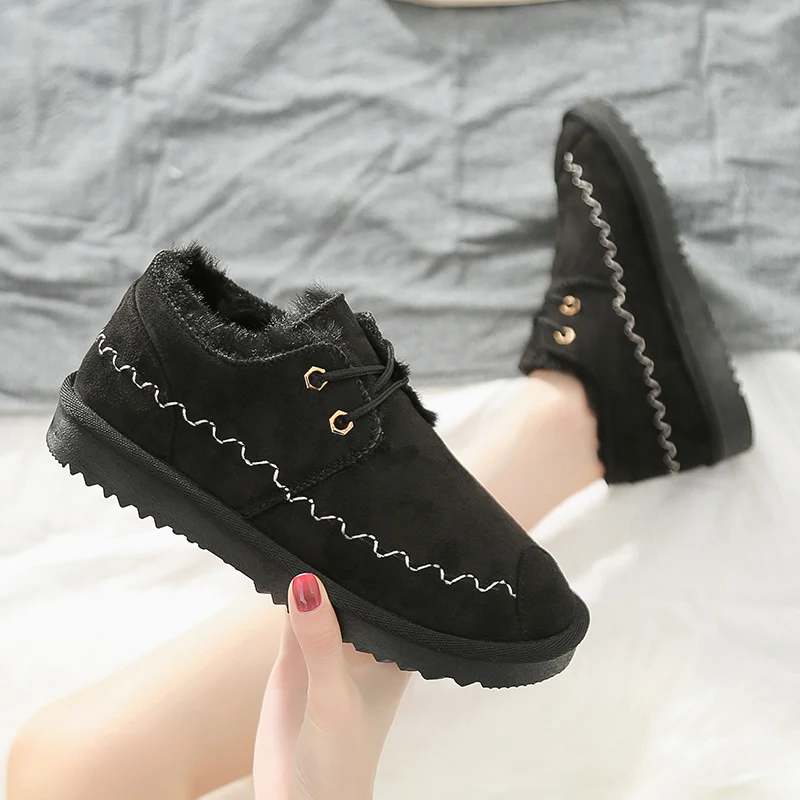 Women Winter Flat Warm Ankle Boots Women's Suede Sewing Snow Boots Ladies Platform Short Furry Plush Female Mother Shoes
