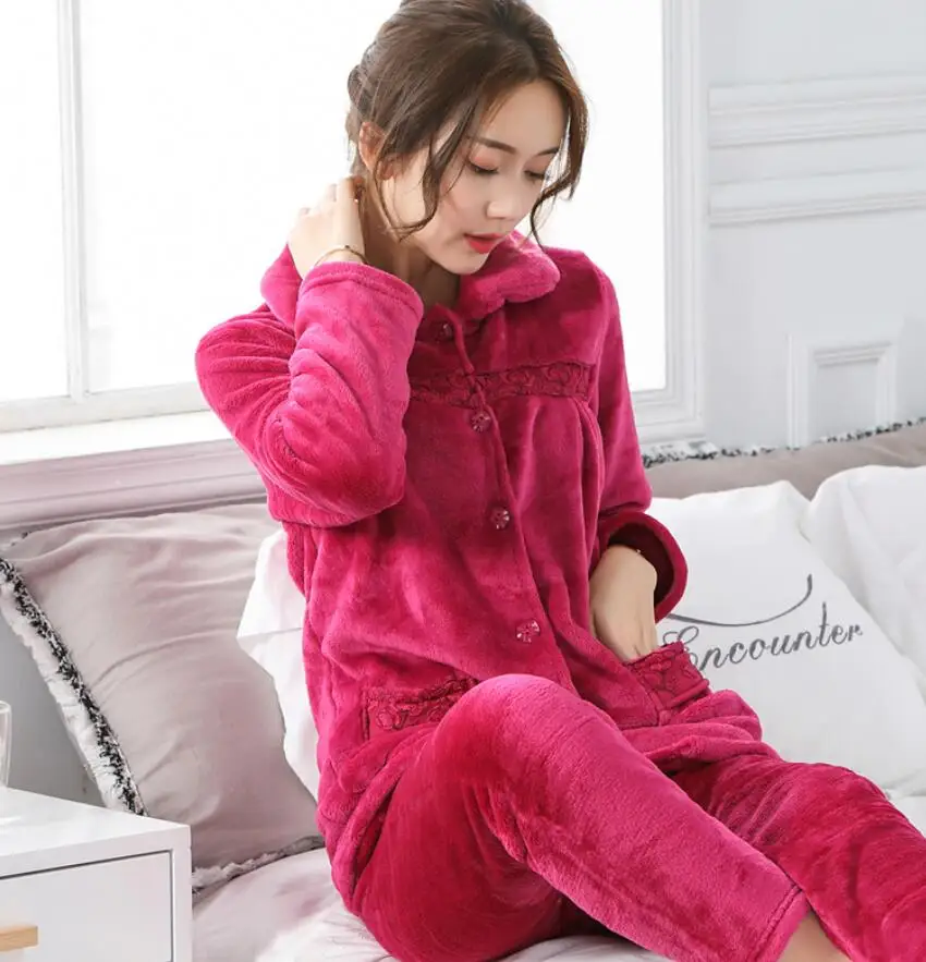 Color 4 Зимние утолщенные женские пижамные комплекты, теплые женские пижамы, фланелевые флисовые бархатные пижамы, женская домашняя пижама - Цвет: Color 4
