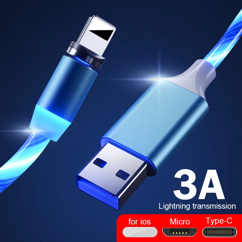 Светодиодный магнитный usb-кабель для быстрой зарядки, USB type C, Магнитный зарядный кабель для передачи данных, Micro usb, кабель для мобильного телефона, USB шнур для ios