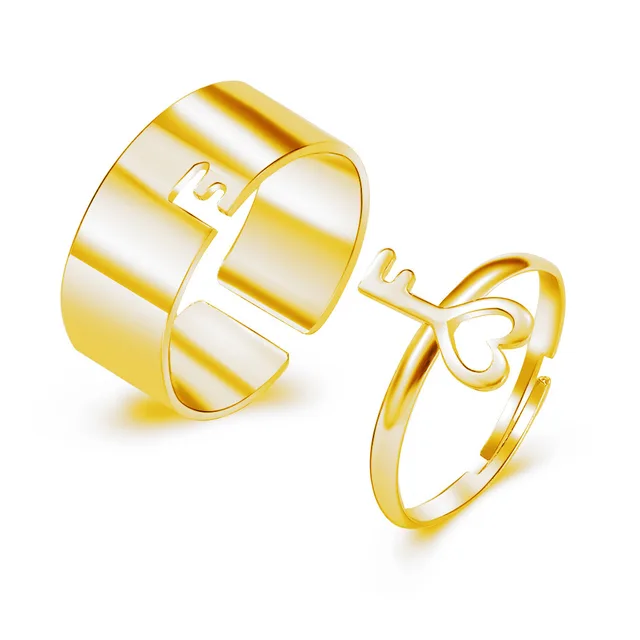2Pcs Heart Magnet Couple Rings Punk Cuban Chain Charm Paired Rings For Lp Lovers Friend Adjustable Jewelry Party Gift Trend New Style 07