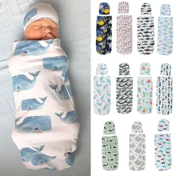 

2PCS Newborn Baby Infant Hooded Swaddle Wrap Pure Catton Swaddling Blanket Sleeping Bag Floral Sleeping Bag +Hat