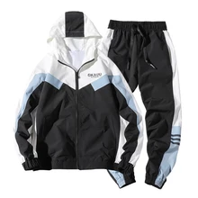 Хип-хоп мужские спортивные наборы(куртка+ джоггеры), спортивный костюм, повседневный мужской спортивный костюм, мужские лоскутные уличные штаны