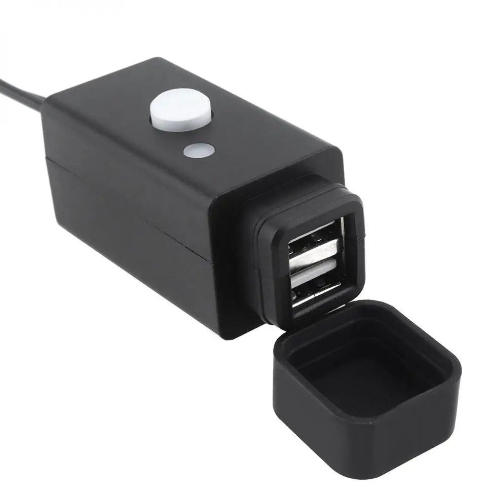 Матовое черное 10-24V DC 5V 3.1A SAE USB ABS водонепроницаемое мотоциклетное зарядное устройство с кнопкой переключения и пылезащитным покрытием