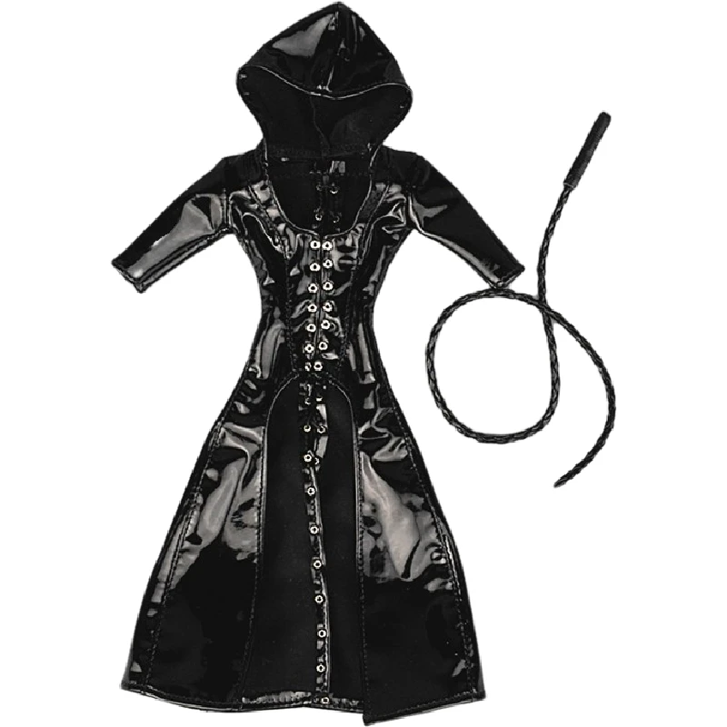 1/6 Women Leather Trench Coat Set BLACK For 12" Phicen Hot Toys Female Figure 