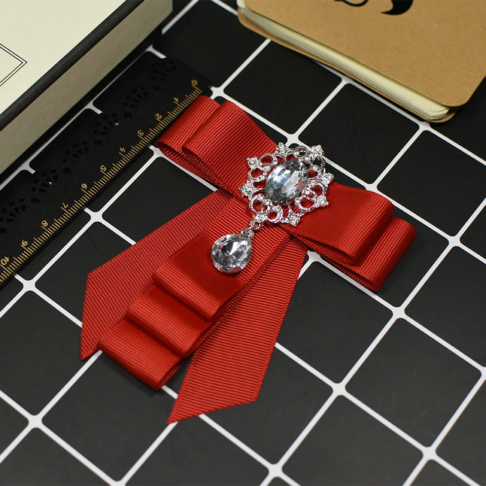 Red 2 I-Remiel, бант, галстуки-ленты, брошь, кристалл, ткань, булавки и броши, музыкальные подарки, Harajuku, винтажная булавка, значок для женщин, воротник - Окраска металла: Red 2