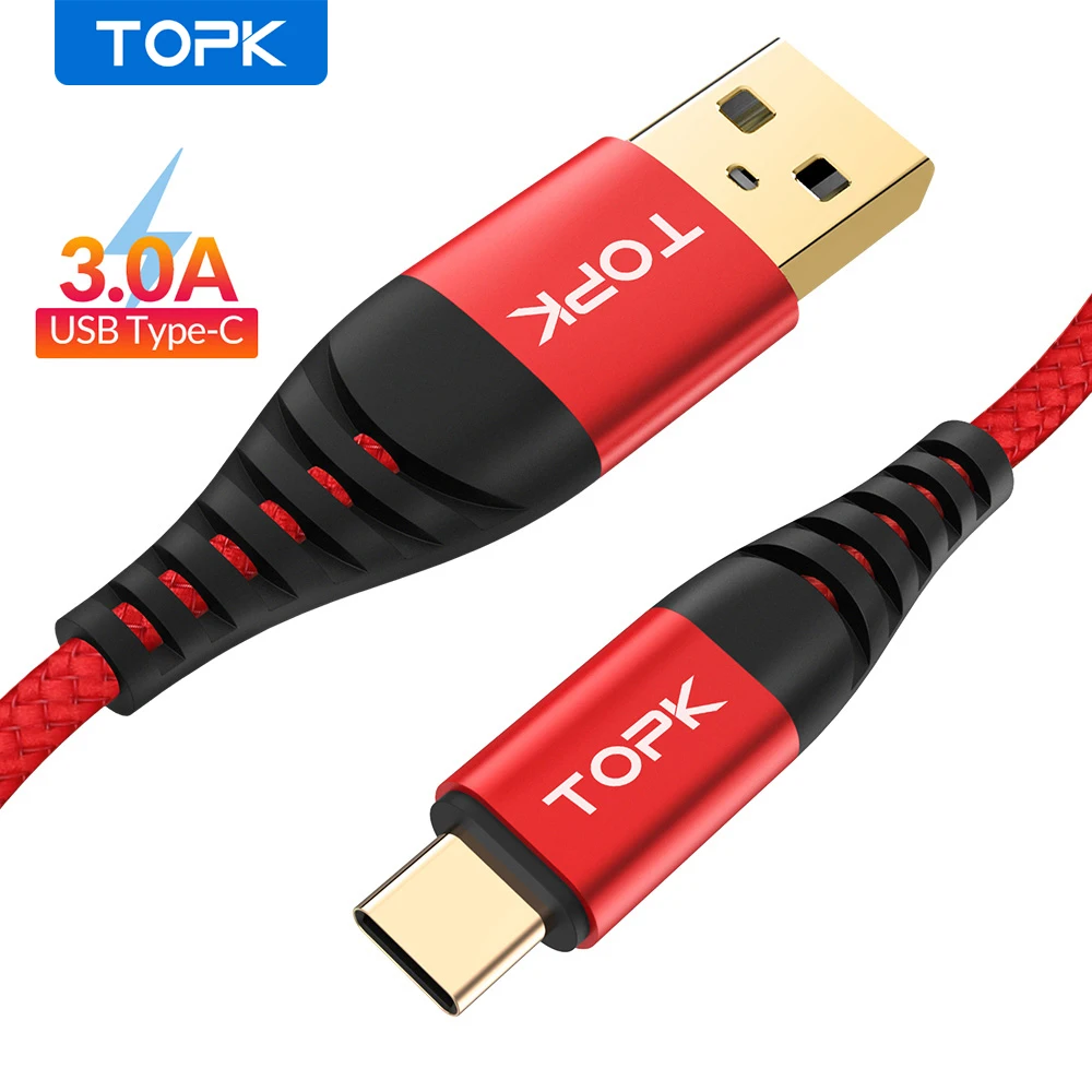 Кабель USB Type C TOPK 3 м 0 5 1 2 быстрая зарядка для Samsung S9 S8 Xiaomi|Кабели мобильных