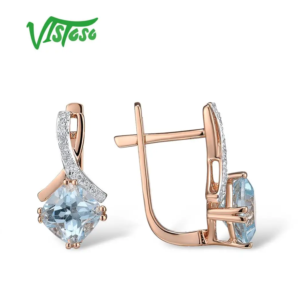 VISTOSO золотые серьги для женщин подлинные 14K 585 розовое золото Сияющий гранат