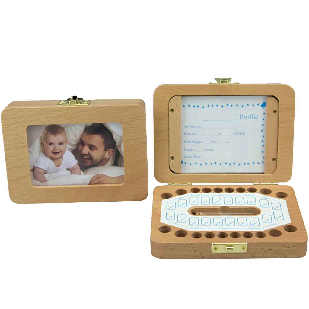

English/Japanese Wooden Tooth Storage Box With Photo Frame Save Baby Milk Teeth Organizer Teeth Commemorate Umbilical Cord #R30