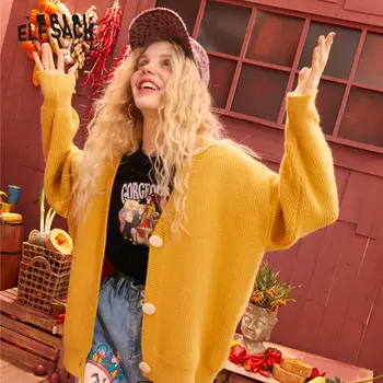 

ELFSACK Multicolor Solid Single Button Knit Cardigan Women Sweaters 2020 Spring Pure Korean Style Long Sleeve Ladies Basic Top
