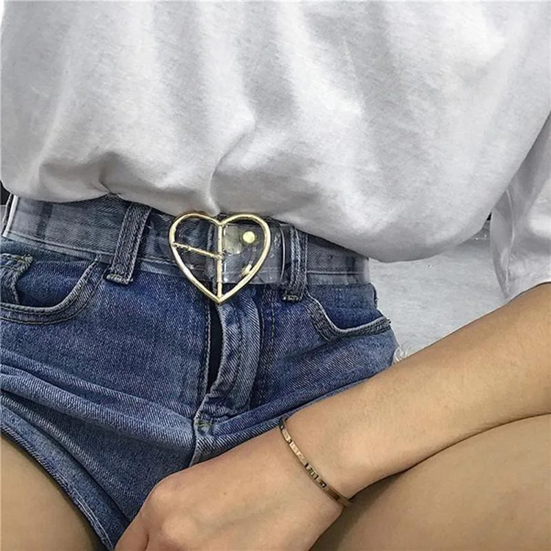 2021Transparent Fashion Belt Golden Silver Love Round Square Buckle Sweet Cute Plastic Japanese Versatile Pants Strap