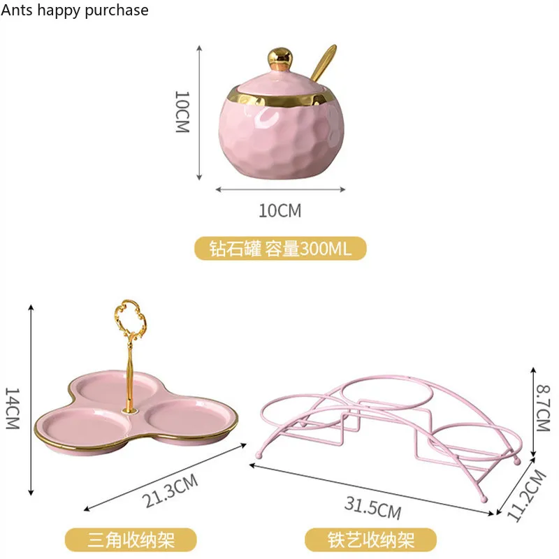 صندوق توابل أخضر وردي مع صينية