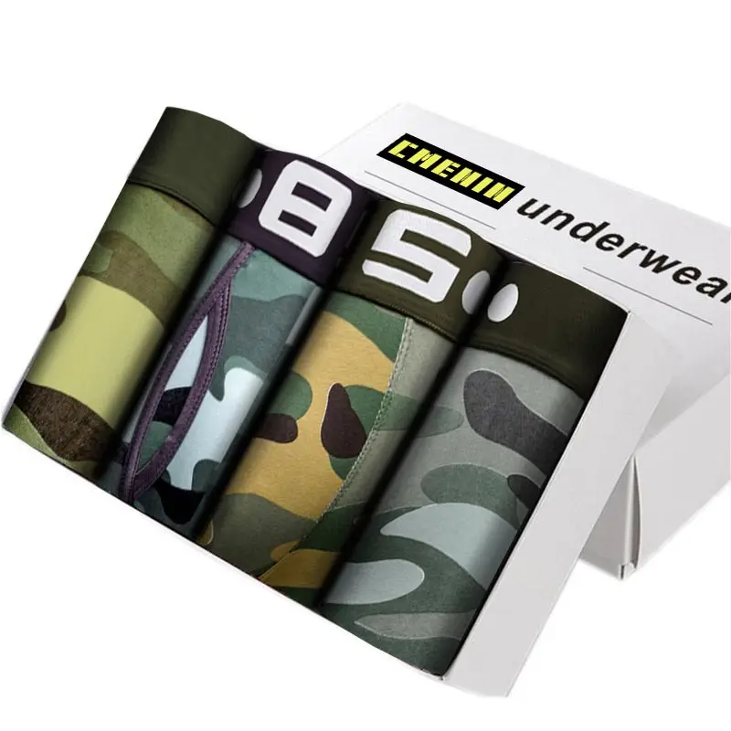 4pcs/lot Men Underwear Boxer Camouflage Male Underpants Camouflage Boxer Panties Solid Pantie Breathable Male Shorts BS140