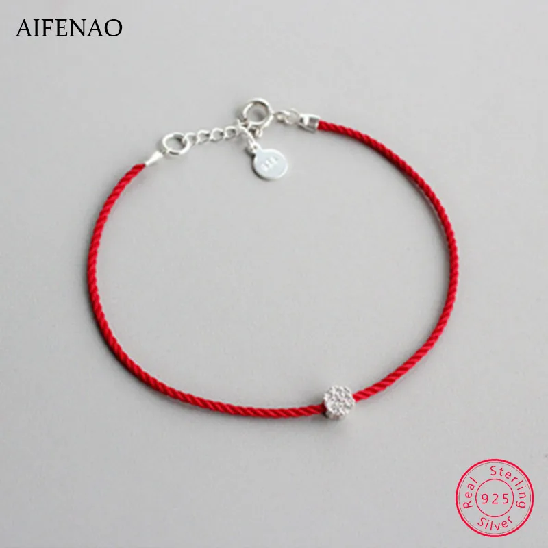 

925 Sterling Silver Flower Bracelets Handmade Red Line Thread String Rope Charm Bracelets For Women Couple Fashion Jewelry