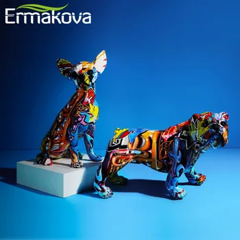 

ERMAKOVA Nordic Style Colored Drawing Chihuahua Pug Resin Sculpture Creative Simulation Animal Art Statue Home Decor