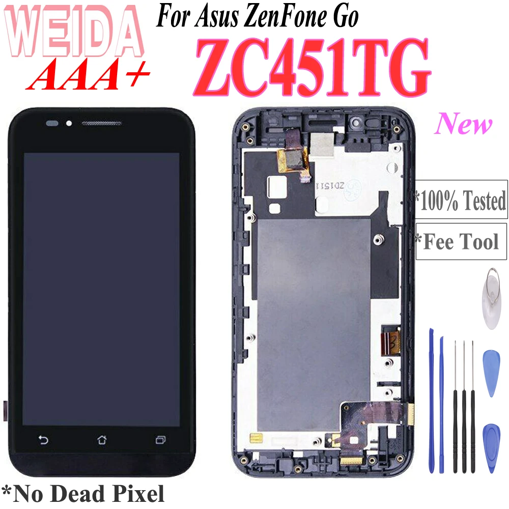 

100% Original for Asus Zenfone GO ZC451TG LCD display Touch Screen Digitizer Frame for Asus Zenfone go 4.5 zc451tg Replace