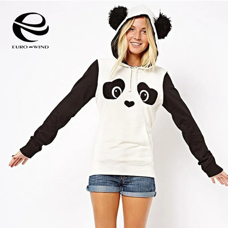  Plus Szie Women Autumn Hoodie Long Sleeve Sweatshirt Jumper Hooded Pullover Fashion Casual Panda Cu