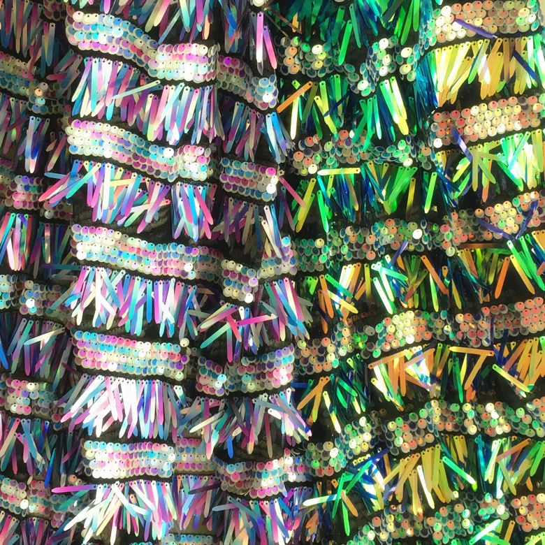 

Illusive Laser Fence Tassel Sequins Fabric Embroidered Lace High End Women Dress Material Cloth Mesh Fabric by Yard 90x130cm